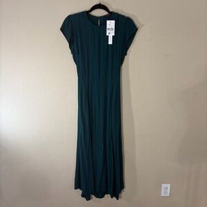 Olivaceous Emerald Naomi Sheath Midi Dress with Flutter Cap Sleeves Sz L Wedding